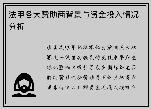 法甲各大赞助商背景与资金投入情况分析